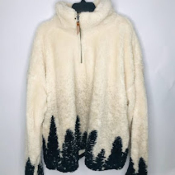 THREAD & SUPPLY Womens’ Forest Pattern Quarter Zip Pullover In Ivory/ Grey Multi - Picture 4 of 4